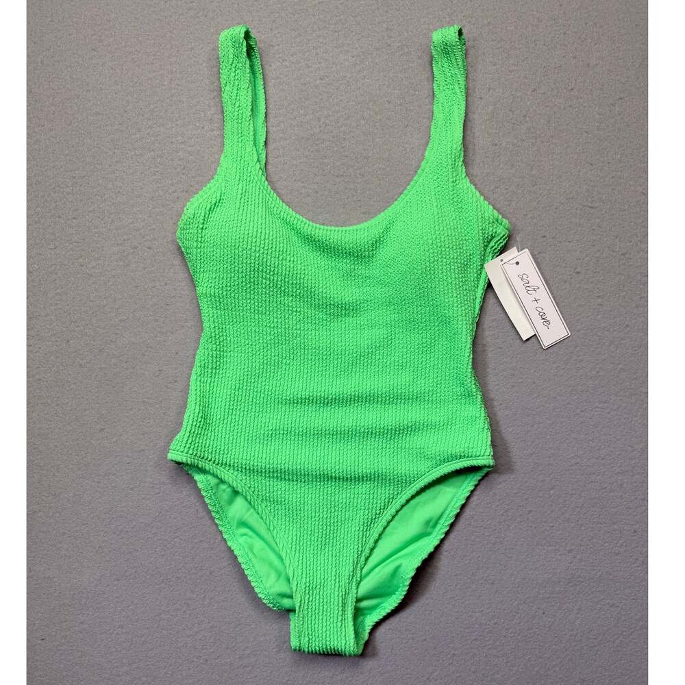 Salt + Cove Women's Rib Scrunch One-Piece Swimsuit, mint tea Small $40